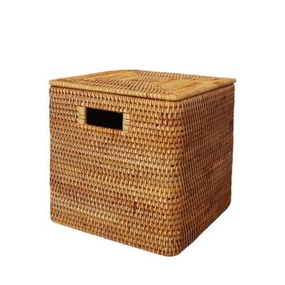 HHF Large Rattan Storage Basket with Lid, 33 x 33 x 33 cm