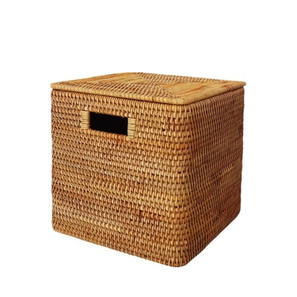 HHF Large Rattan Storage Basket with Lid, 33 x 33 x 33 cm
