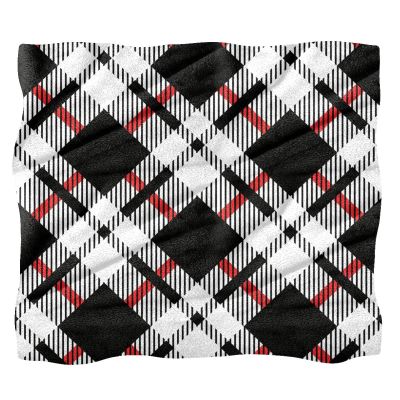 Fleece Throw Blanket, Black, White, Gray and Red Plaid