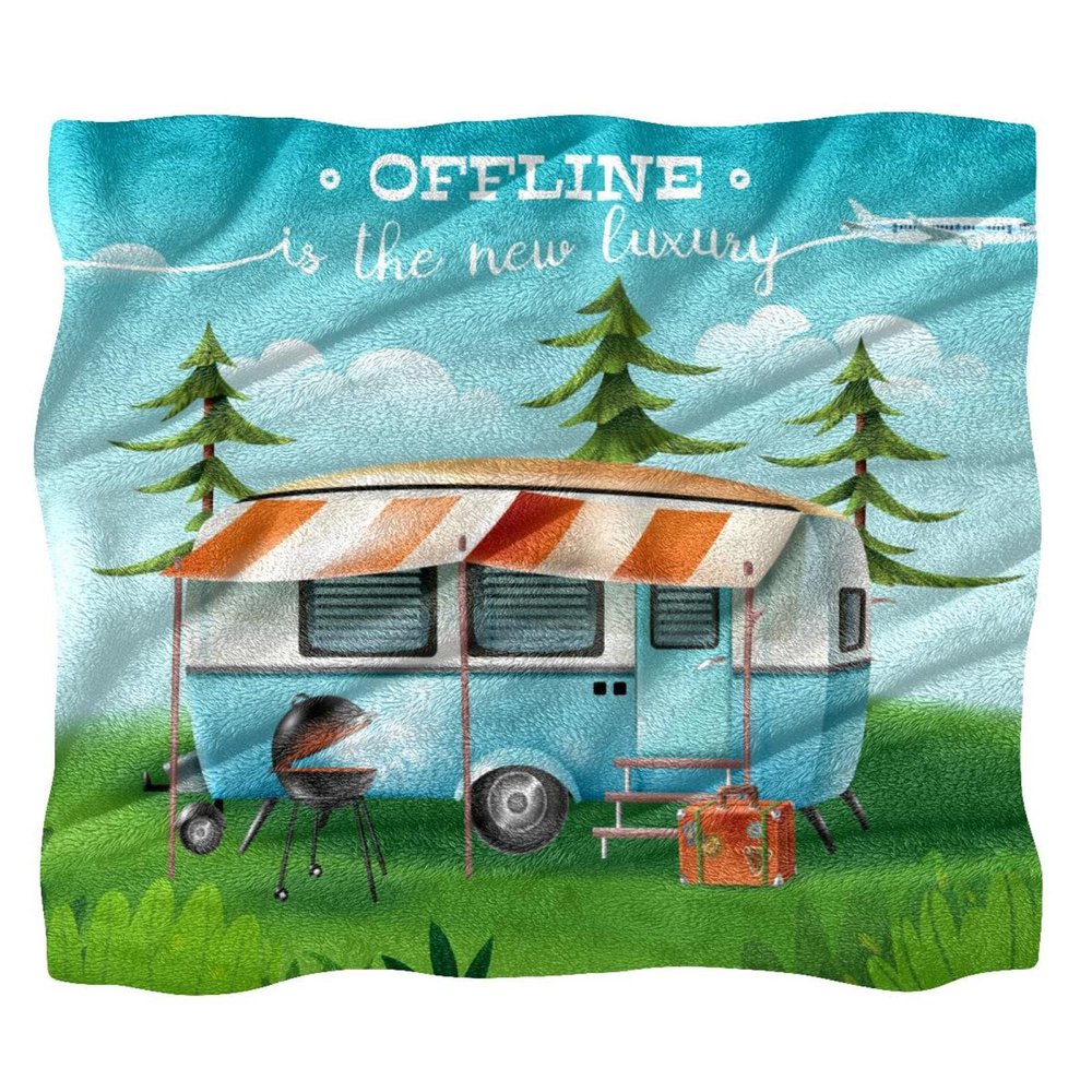 Fleece Throw Blanket with Landscape and RV Design