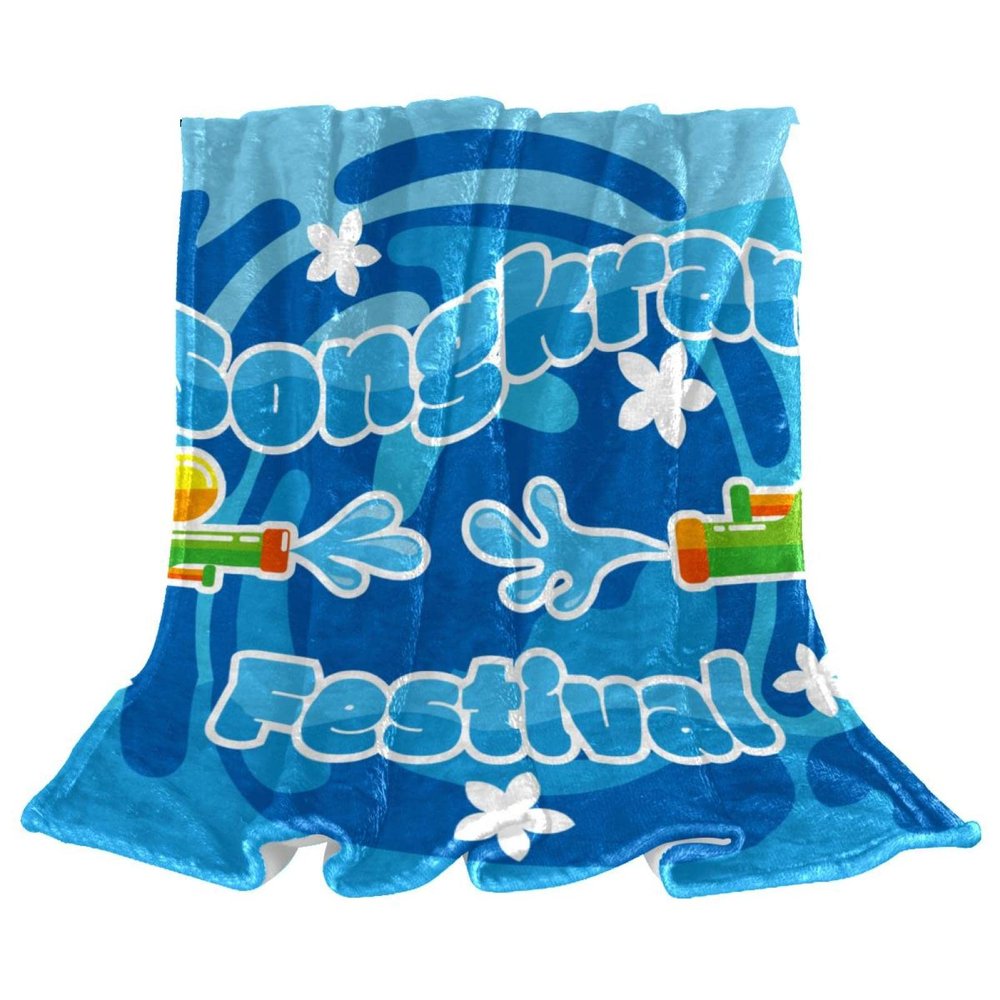 Songkran Festival Water Blue Fleece Throw Blanket for Couch