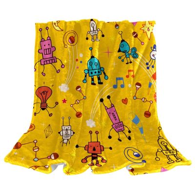 Yellow Robot Fleece Throw Blanket for Couch, Lightweight, Plush and Fluffy