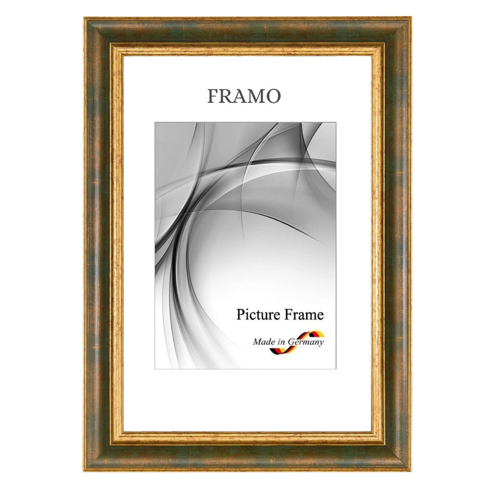 FRAMO N48 Baroque Picture Frame 32 x 68.5 cm, Solid Wood, Dark Brown/Gold