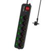 RealMade 6-Outlet Power Strip, Individually Switched, 2 m Cable, 1 USB-A + 1 USB-C, 16 A/3680 W, Black view 1