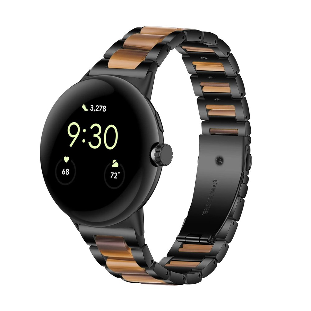 Gheper Resin Stainless Steel Band Compatible with Google Pixel Watch 2 (2023)/Pixel Watch (2022), Quick-Fit Metal Replacement Band for Women and Men