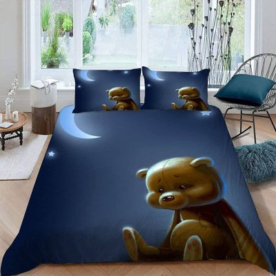 VASENA 3D Cartoon Bear Bedding Set, 220 x 240 cm, 3-Piece Microfiber Duvet Cover Set