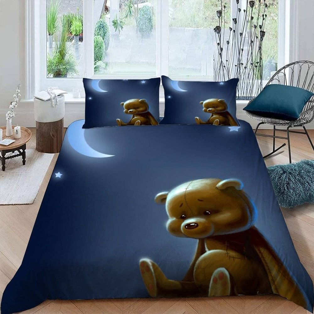 VASENA 3D Cartoon Bear Bedding Set, 220 x 240 cm, 3-Piece Microfiber Duvet Cover Set