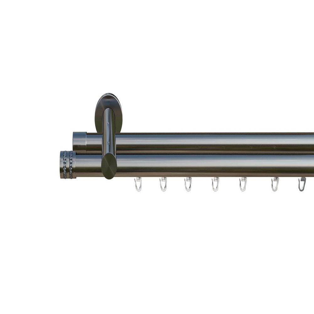 tilldekor Made-to-Measure Internal-Track Curtain Rod, Miami, Double-Track, Stainless Steel Look, 16 mm, 350 cm