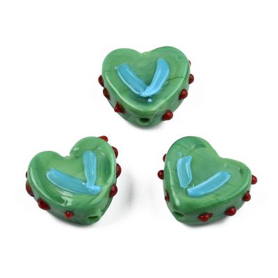 Craftdady 35-Piece Opaque Handmade Textured Lampwork Heart Glass Bead Strand, Sea Green