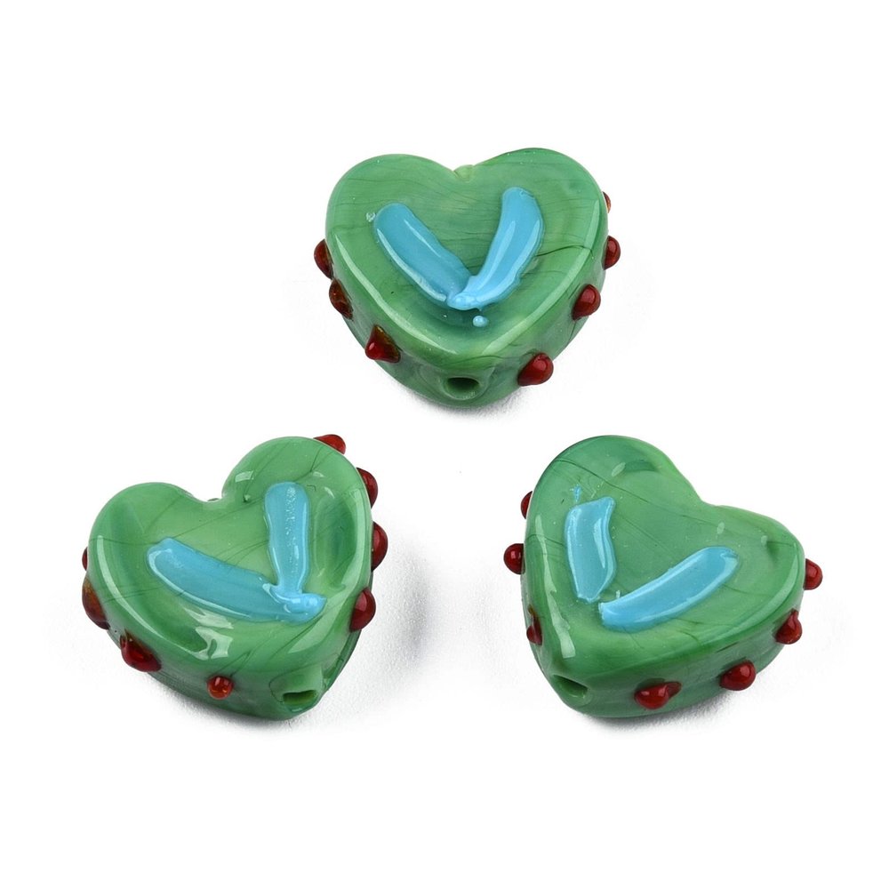 Craftdady 35-Piece Opaque Handmade Textured Lampwork Heart Glass Bead Strand, Sea Green