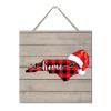 North Carolina Buffalo Plaid Santa Hat Wooden Door Sign, 12 in, Rustic Farmhouse Style view 1