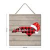 North Carolina Buffalo Plaid Santa Hat Wooden Door Sign, 12 in, Rustic Farmhouse Style view 4