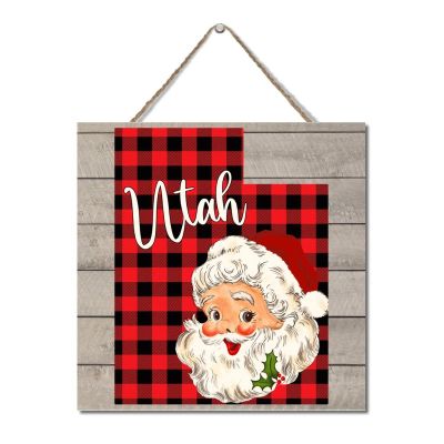 Utah 2022 Buffalo Check Santa Wooden Sign