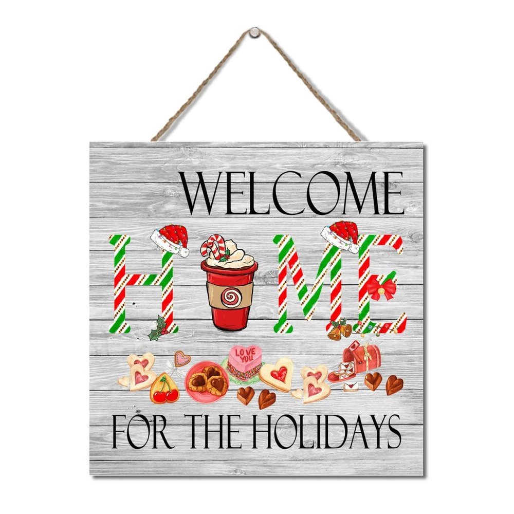 Rustic Wooden “Christmas Welcome Home for the Holiday Hot Cocoa” Wall Sign