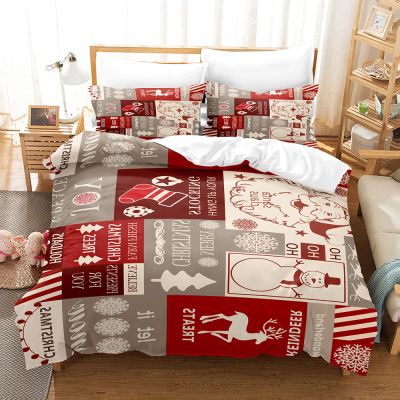 NIBHZ Christmas Bedding Set, Duvet Cover and Pillowcases with Zippers, Red and White Santa and Snowflake Pattern, 3-Piece Set, 200 x 230 cm