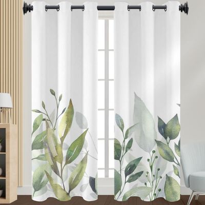 Morbuy Blackout Curtains, Set of 2, Grommet, 3D Plant Print, 132 x 182 cm