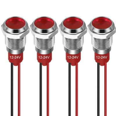 GUUZI 10 mm LED Indicator Light, 12–24 V, Waterproof, Red, 4-Pack