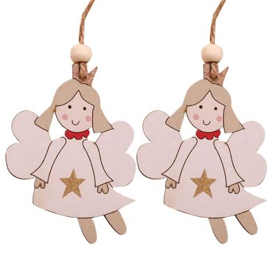 2-Piece Christmas Wooden Hanging Decorations, Deer, Old Man and Snowman Ornaments, White-4, One Size