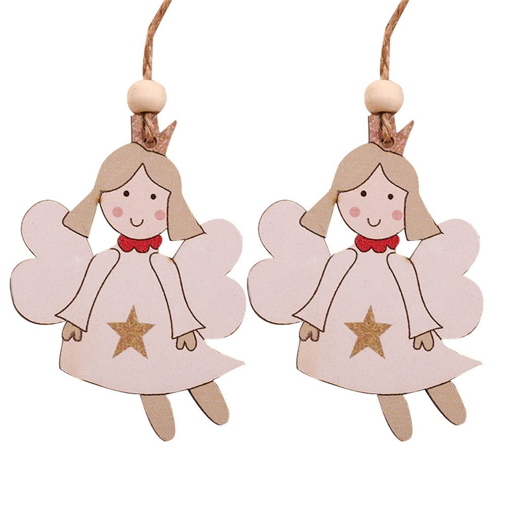 2-Piece Christmas Wooden Hanging Decorations, Deer, Old Man and Snowman Ornaments, White-4, One Size