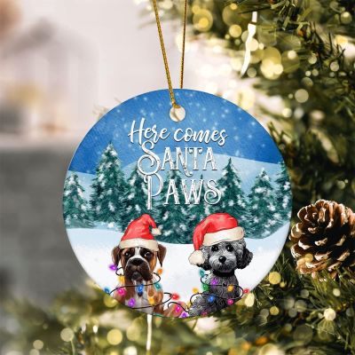 Here Comes Santa Paws King Charles Spaniel Woodland Christmas Ornament, 8.1 cm