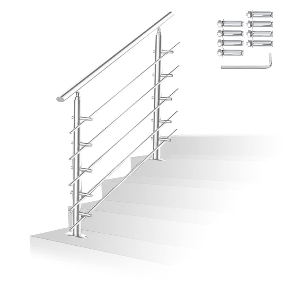 Randaco Stainless Steel Handrail Railing, Indoor/Outdoor, 100 cm, 5 Crossbars