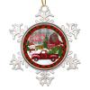 Farmhouse Barn Christmas Tree Red Truck Snowflake Ornaments, Buffalo Plaid, 7.6 cm view 1