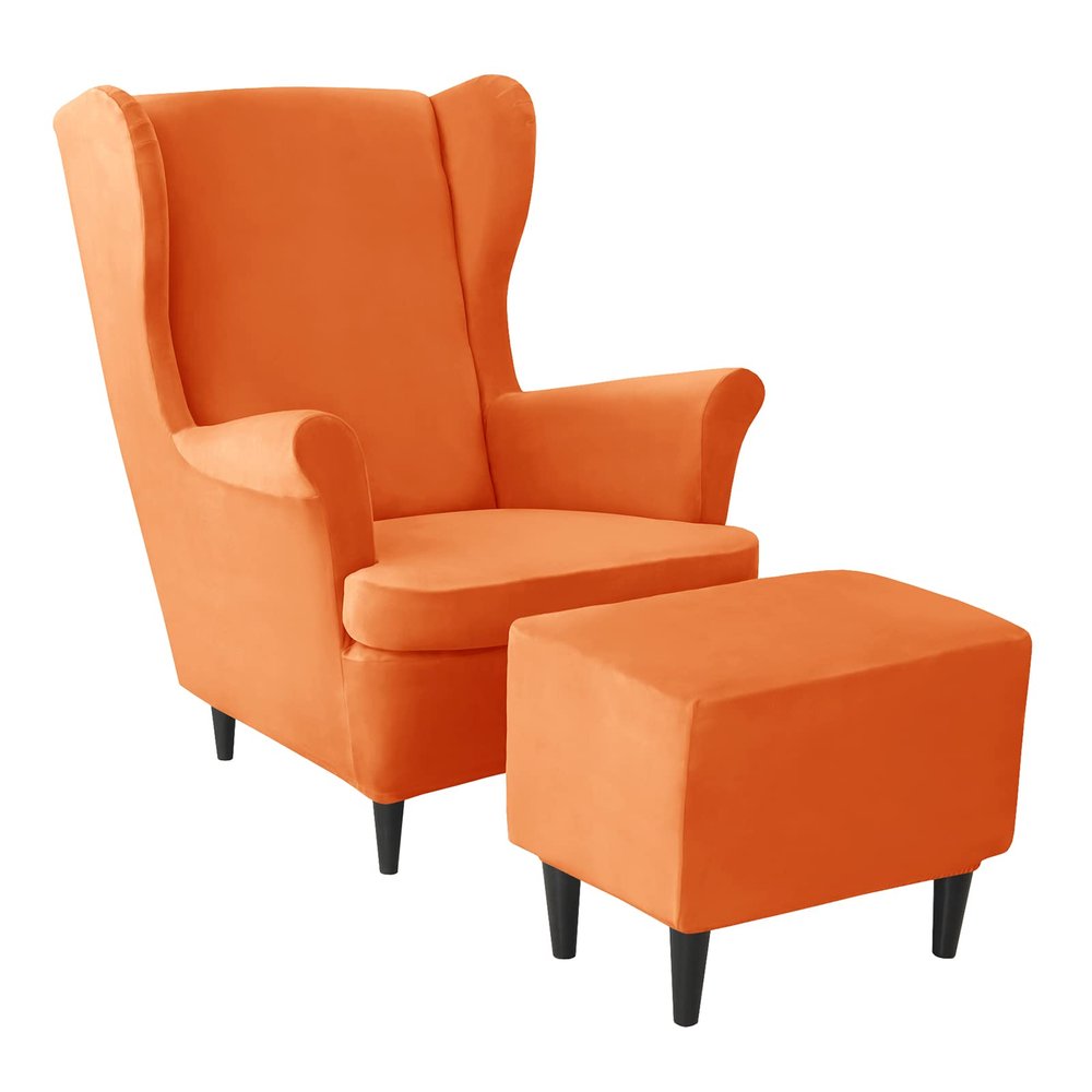 JHLD Wingback Chair Cover with Ottoman, 3-Piece, Orange