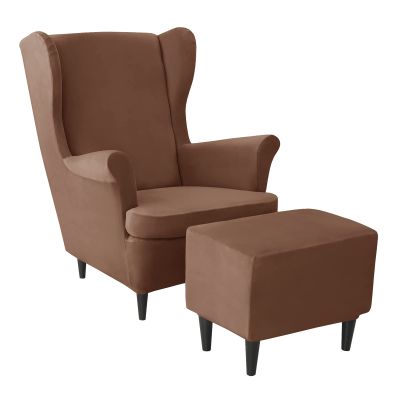 JHLD Wingback Chair Cover with Ottoman, 3-Piece Slipcover, Dark Coffee