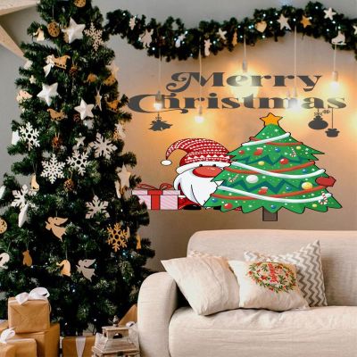 Christmas Gnomes and Tree Quote Wall Sticker, Self-Adhesive PVC Window Decal, 23 in
