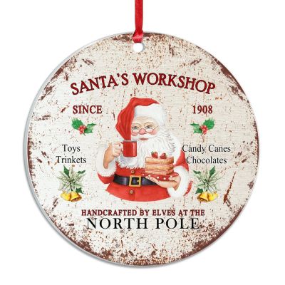 Santa's Workshop Acrylic Christmas Ornament, Reindeer and Santa Wreath, Round, 3 in