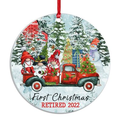 First Christmas Retired 2022 Snowman Red Truck with Tree Acrylic Christmas Ornament, 3 in, with Red String