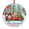 First Christmas Retired 2022 Snowman Red Truck with Tree Acrylic Christmas Ornament, 3 in, with Red String view 1