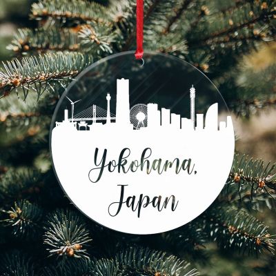 Acrylic Christmas Ornament, Yokohama Skyline, Japan, 7.6 cm, Red Cord