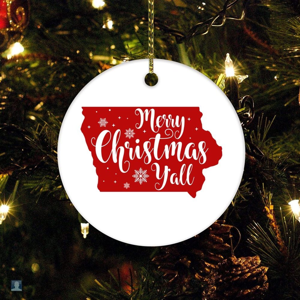 Merry Christmas Y'all Iowa 2022 Ceramic Christmas Ornament