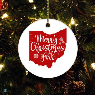 Ohio State Silhouette Christmas Ornament, “Merry Christmas Y’all” Keepsake for Christmas Tree