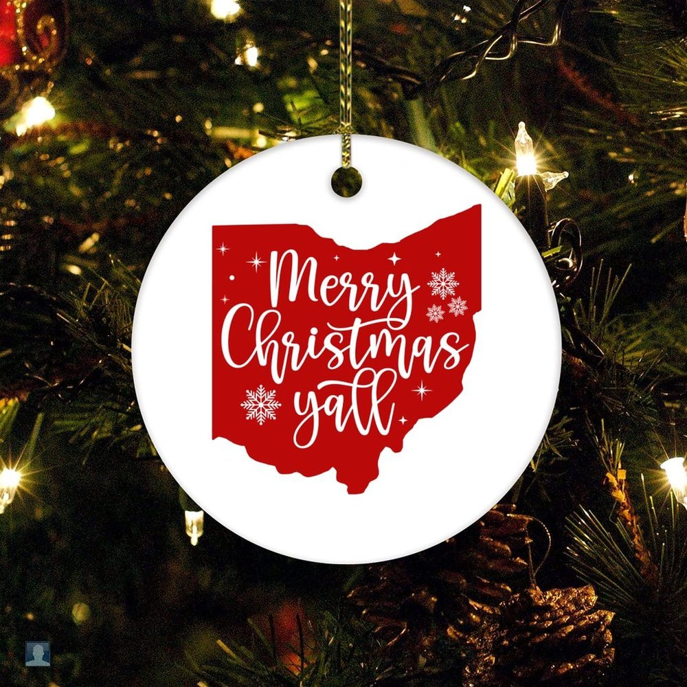 Ohio State Silhouette Christmas Ornament, “Merry Christmas Y’all” Keepsake for Christmas Tree