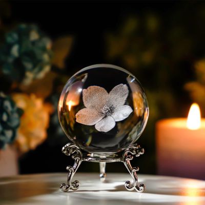 60 mm Laser-Engraved 3D Crystal Ball with Cherry Blossom Figure Paperweight