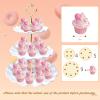 Tcomhk 5-Piece Cupcake Stand Set with 2 XL 3-Tier Stands and 3 Appetizer Trays, Wave view 3