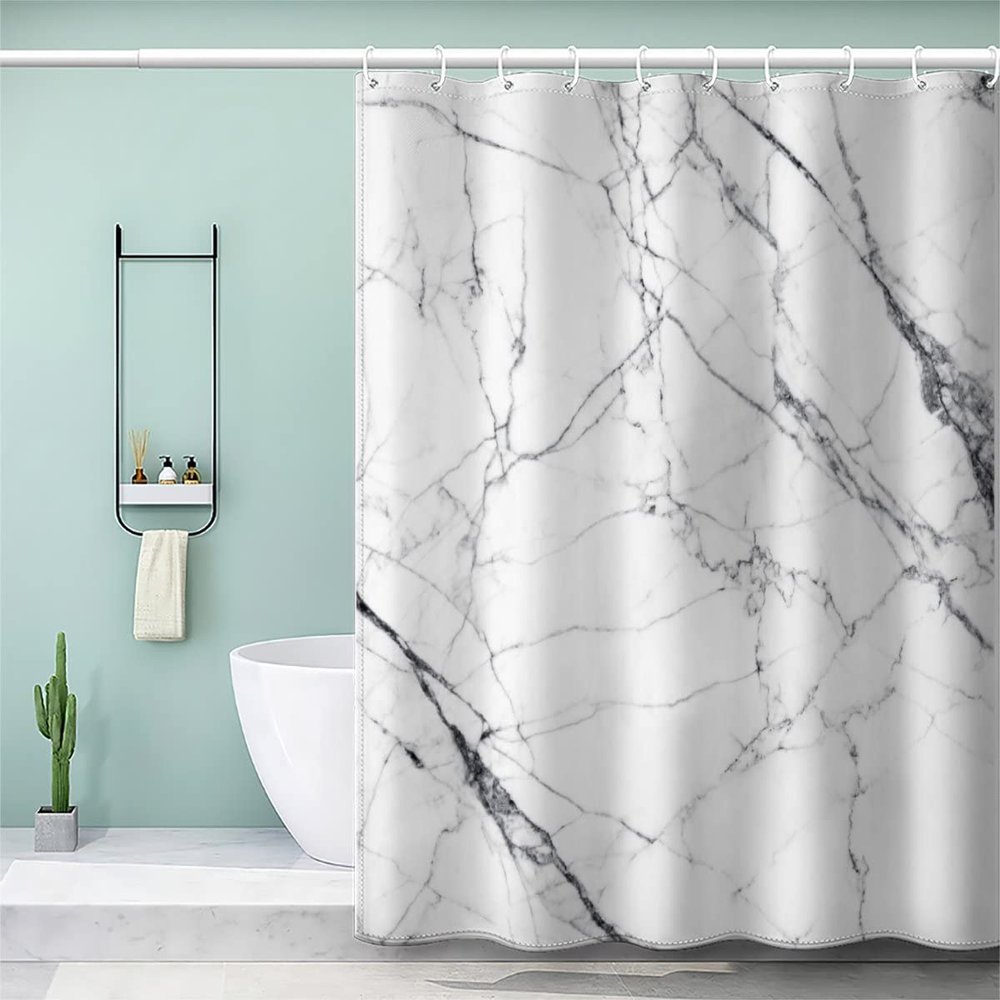 VASENA Marble Shower Curtain, 180 x 200 cm, Geometric 3D Pattern