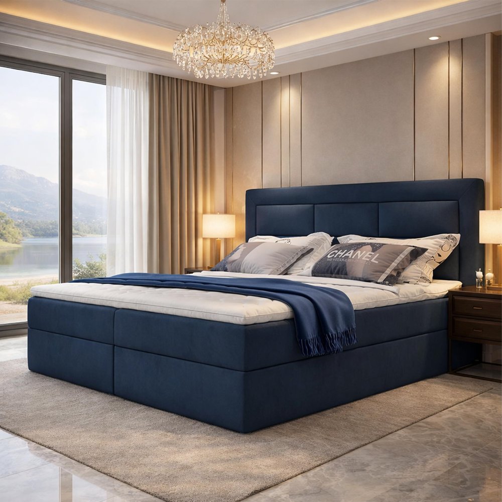 Best For Home Vivre Boxspring Bed 140x200 cm with Storage, H3 Mattress and Topper