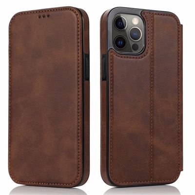 DENSUL PU Leather Folio Case for iPhone 14 Series, Card Holder, Magnetic, Shock-Resistant, Brown, iPhone 14 Pro 6.1"