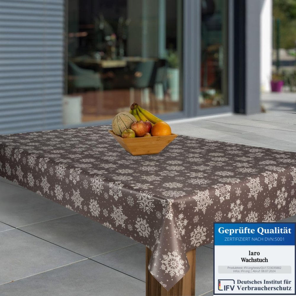 laro Washable PVC Oilcloth Tablecloth, Christmas Snowflake Brown, 100 x 160 cm