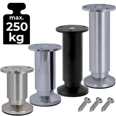 Stahlia Adjustable Furniture Legs, Set of 4, 35 cm, Brushed Stainless Steel Look, 38 mm