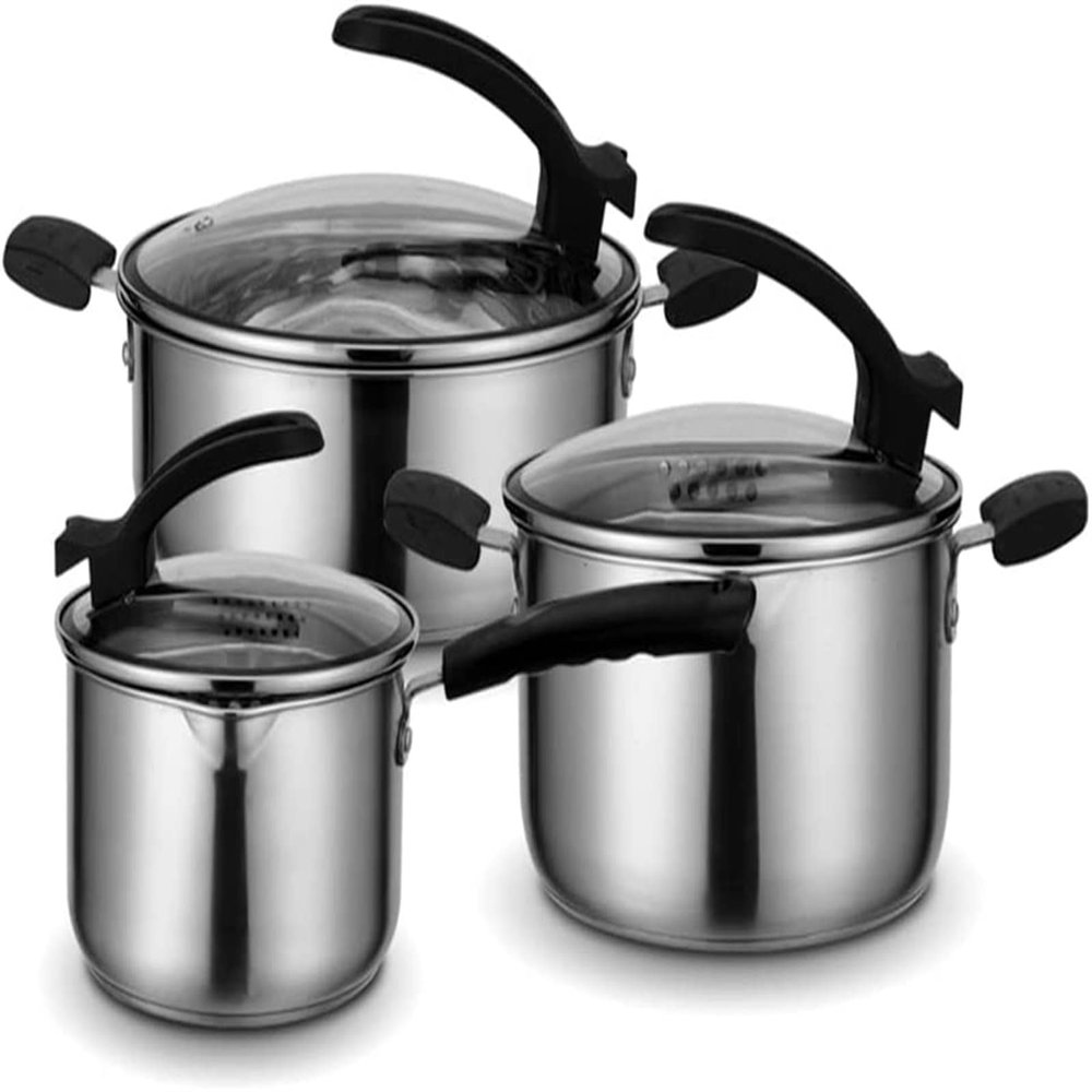 TATSEN 304 Stainless Steel Cookware Set with Nonstick Frying Pan, 3-Piece Set with Lids