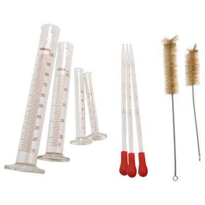 4 Graduated Cylinders – 5 mL, 10 mL, 50 mL, 100 mL – Premium Glass – Includes 2 Cleaning Brushes + 3 x 1 mL Glass Pipettes