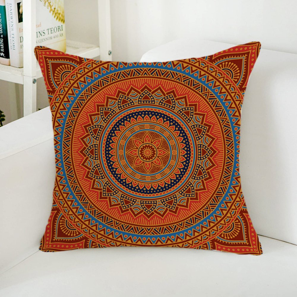 40 x 40 in Orange, Red and Blue Cotton-Linen Pillow Cover