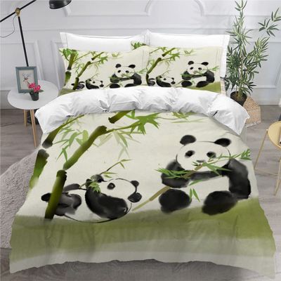 VULORA 3-Piece Winter Panda 3D Cartoon Animal Bedding Set, 155 x 220 cm, Microfiber Duvet Cover with 2 Pillowcases
