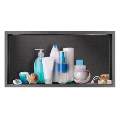 Sanbege Shower Niche, 61 x 30.5 cm, Brushed Stainless Steel, Recessed Shower Shelf for 57.9 x 27.9 cm Wall Opening, Light Black