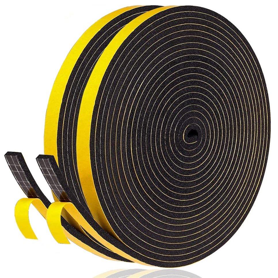 Self-Adhesive Foam Weatherstripping Tape, 6 mm W x 3 mm D x 20 m L, Black