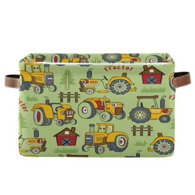 Kcldeci Tractor Cartoon Foldable Storage Baskets with Handles